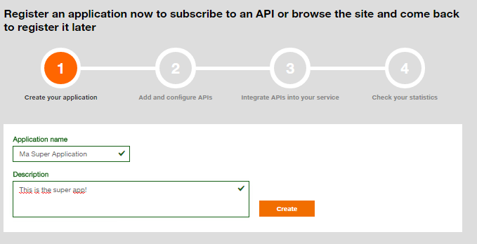 Enregistrement d'une application pour utiliser l'API Cloud Orange